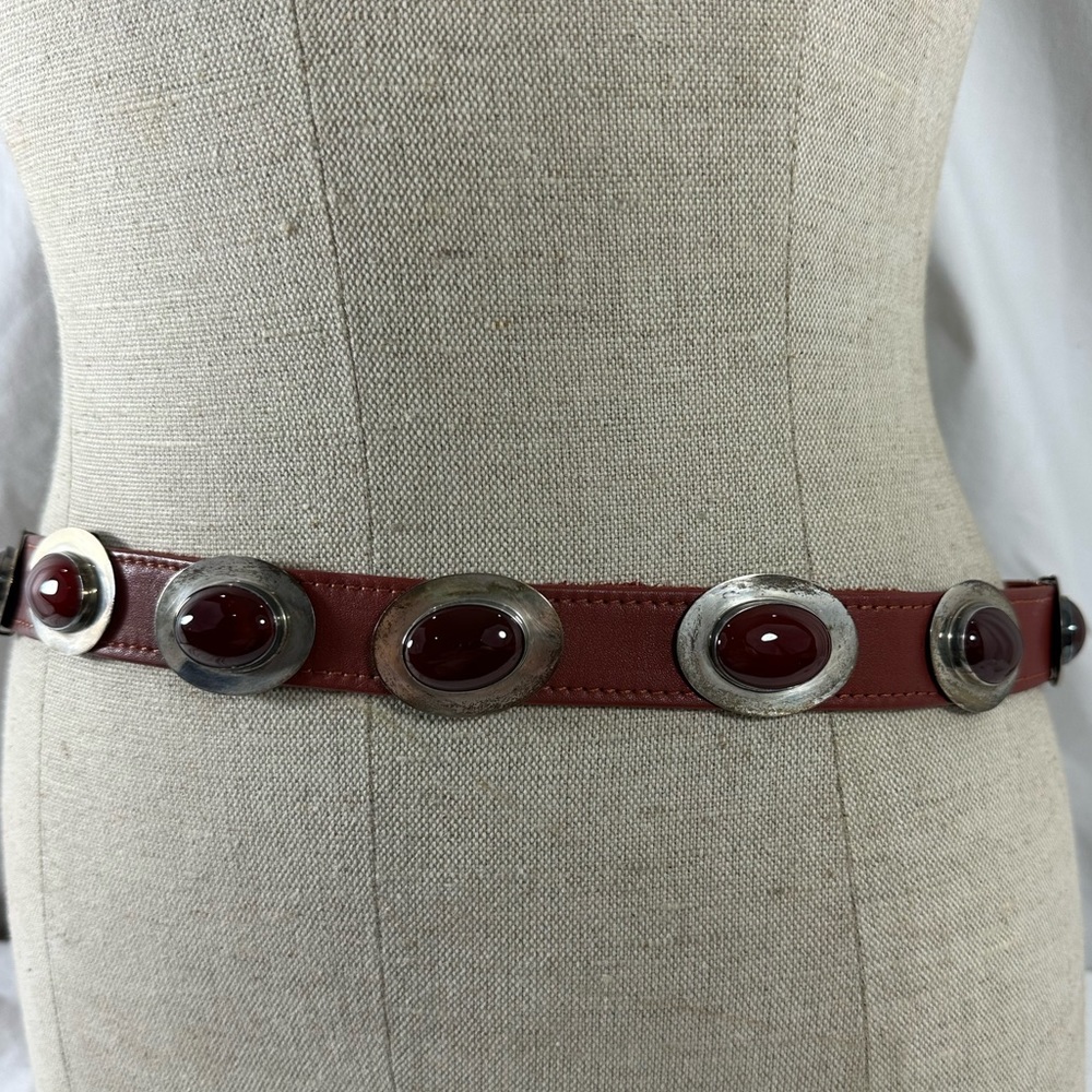 Vintage sterling silver Native American  oval Concho leather belt stones large